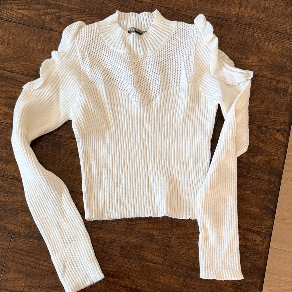 Honey Punch White Cold-Shoulder Ribbed Sweater